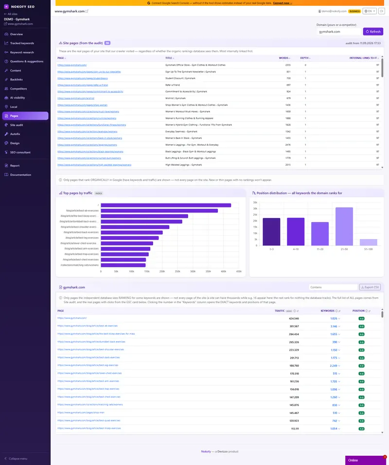Prikaz ekrana: Search Console i Bing