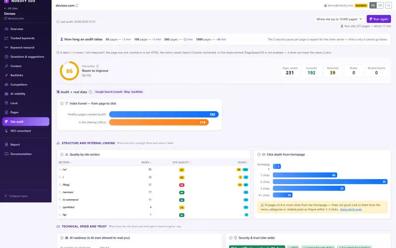 Screenshot: Site audit