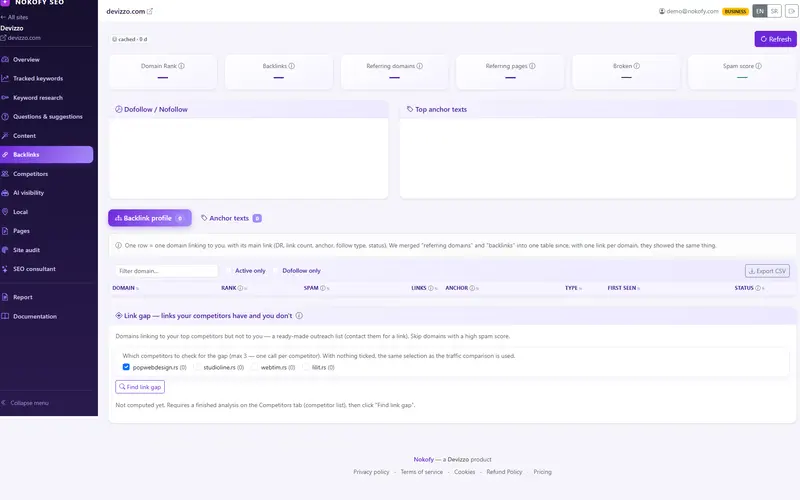 Screenshot: Backlinks
