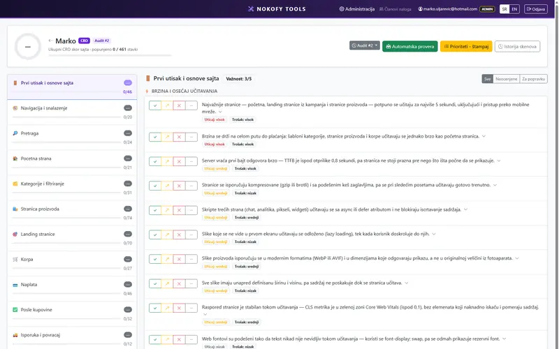 Prikaz ekrana: Ecommerce checklista