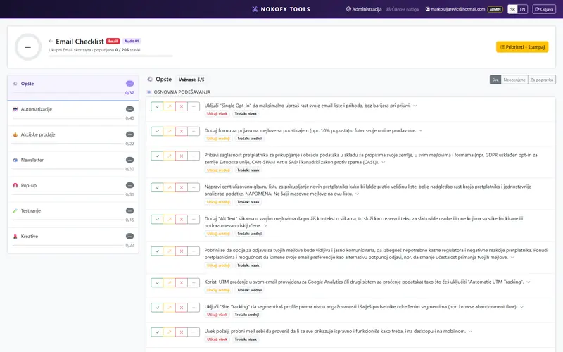 Prikaz ekrana: Email marketing