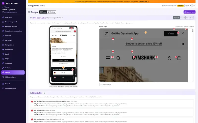 Screenshot: Design