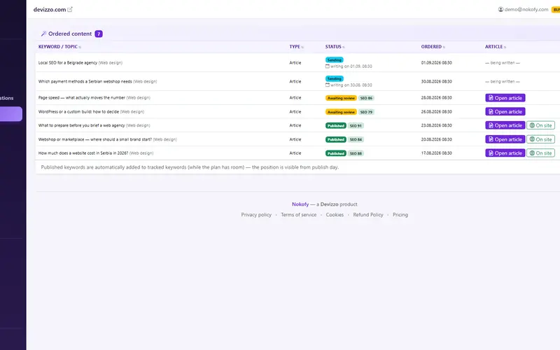 Screenshot: Content generator