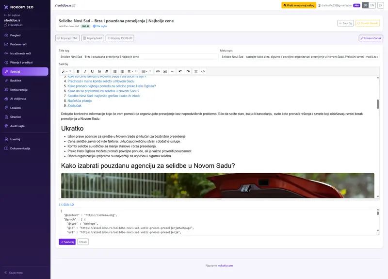 Prikaz ekrana: Generator sadržaja