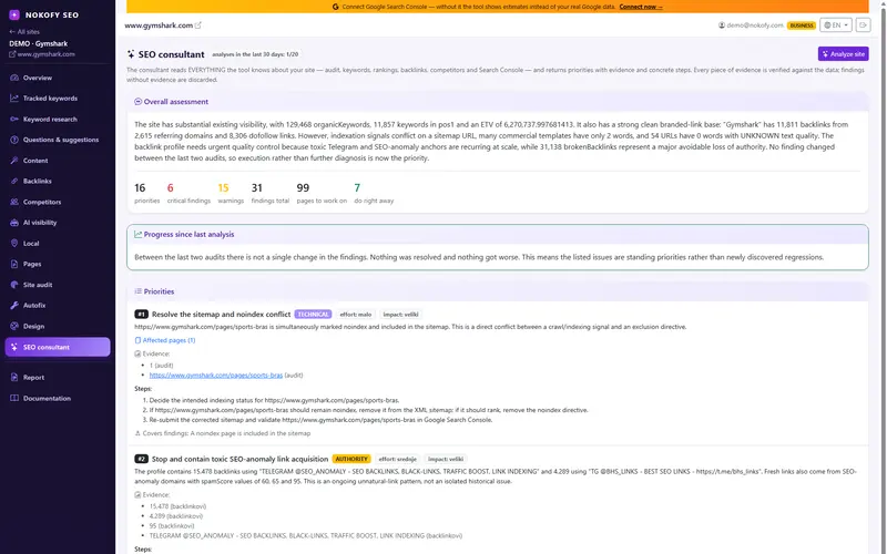 Prikaz ekrana: SEO konsultant
